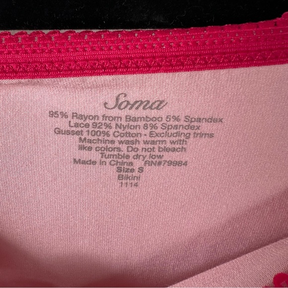 NWT Soma Embraceable Lace Bikini Underwear Panty Soft Pink/ Azalea Small #0527 - Picture 5 of 8